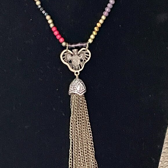 Mala Inspired Beaded Necklace Metal Tassel - Picture 4 of 6